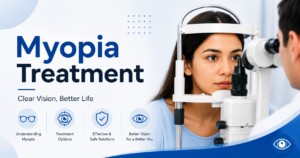 Myopia treatment in Lucknow with advanced eye examination and vision care by an eye specialist.